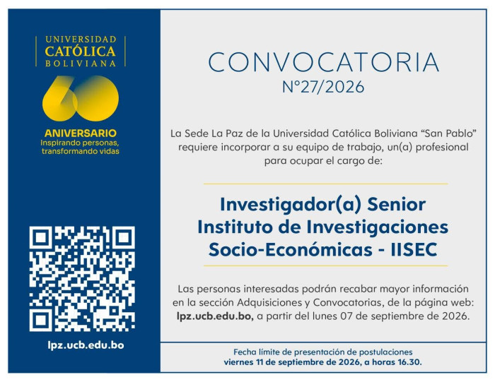Convocatoria laboral - Investigador(a) Senior Instituto de investigaciones Socio-Económicas (IISEC)