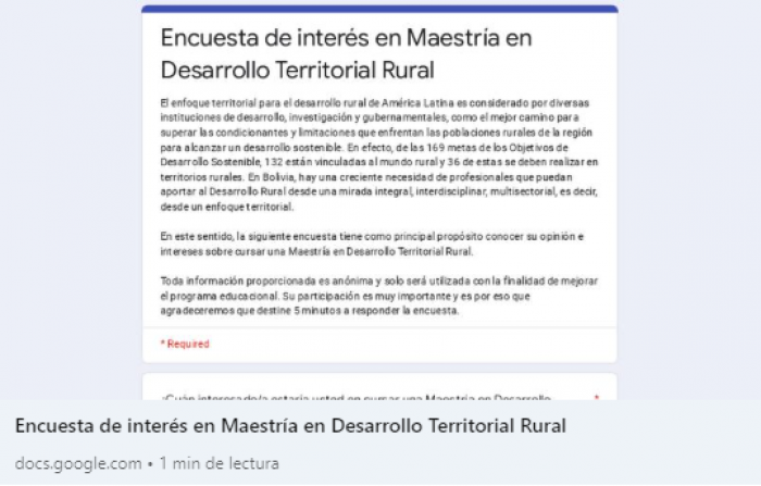 Encuesta sobre Maestría en Desarrollo Territorial Rural