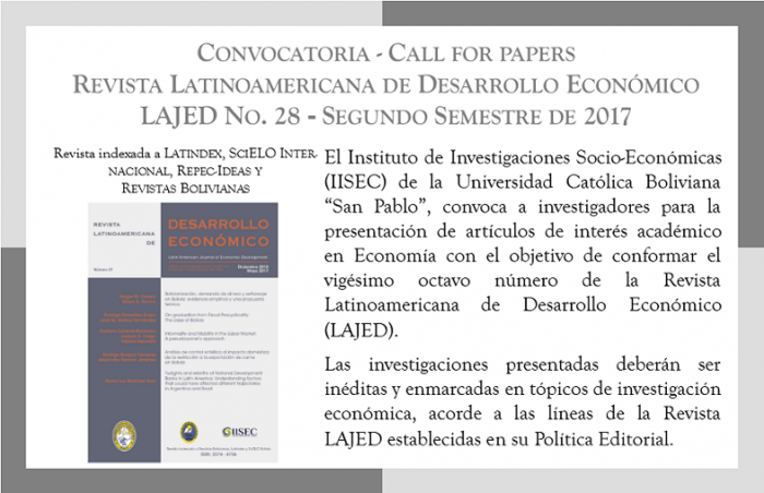 El IISEC – UCB convoca a los investigadores para la Revista LAJED NO.28
