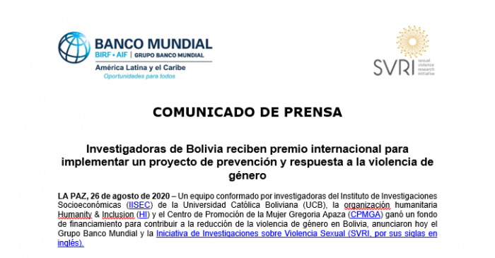 Investigadoras del IISEC, HI y CPMGA ganan premio otorgado por el Banco Mundial