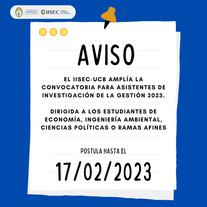 IISEC amplía su convocatoria para asistentes de investigación, gestión 2023