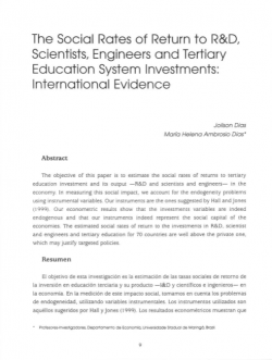 The Social Rates of Return to R&D, Scientists, Engineers and Tertiary Education System Investments: International Evidence