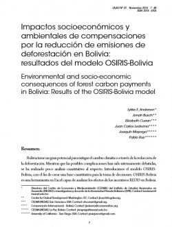Impactos socioeconómicos y ambientales de compensaciones por la reducción de emisiones de deforestación en Bolivia: resultados del modelo OSIRIS-Bolivia