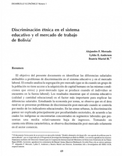 Discriminación étnica en el sistema educativo y el mercado de trabajo de Bolivia