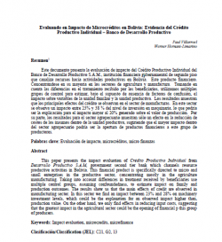 Evaluando en Impacto de Microcréditos en Bolivia: Evidencia del Crédito Productivo Individual – Banco de Desarrollo Productivo