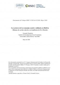 Los actores de la economía social y solidaria en Bolivia - Dilemas de acción colectiva en el gobierno de Evo Morales-