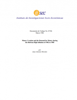 Money Creation and the Demand for Money during the Bolivian High Inflation of 1982 to 1985