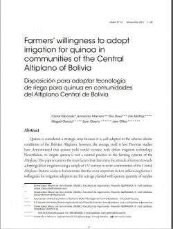 Disposición para adoptar tecnología de riego para quinua en comunidades del Altiplano Central de Bolivia