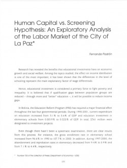 Human Capital vs. Screening Hypothesis: An Exploratory Analysis of the Labor Market of the City of La Paz