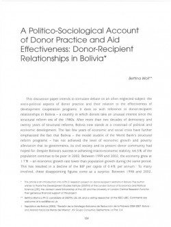 A politico-Sociological Account of Donor Practice and Aid Effectiveness: Donor-Recipient relationships in Bolivia