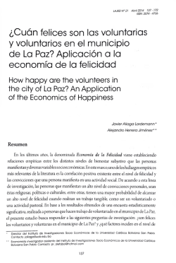 ¿Cuán felices son las voluntarias y voluntarios en el municipio de La Paz? Aplicación a la economía de la felicidad
