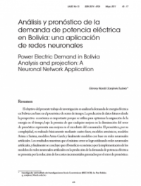 Análisis y pronóstico de la demanda de potencia eléctrica en Bolivia: una aplicación de redes neuronales
