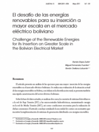 El desafío de las energías renovables para su inserción a mayor escala en el mercado eléctrico boliviano