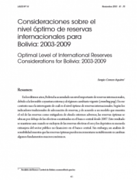 Consideraciones sobre el nivel óptimo de reservas internacionales para Bolivia: 2003-2009
