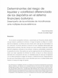 Determinantes del riesgo de liquidez y volatilidad diferenciada de los depósitos en el sistema financiero boliviano: Desempeño de las entidades de microfinanzas ante múltiples shocks sistémicos