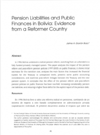 Pension Liabilities and Public Finances in Bolivia: Evidence from a Reforme Country.