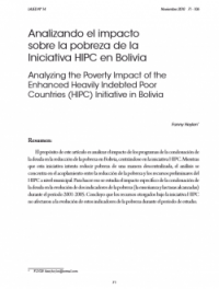 Analizando el impacto sobre la pobreza de la Iniciativa HIPC en Bolivia