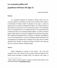 La economía política del  populismo boliviano del siglo 21