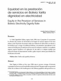 Equidad en la prestación de servicios en Bolivia: tarifa dignidad en electricidad