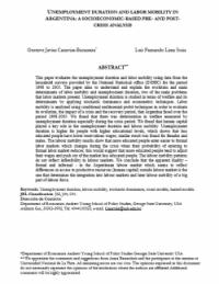 UNEMPLOYMENT DURATION AND LABOR MOBILITY IN ARGENTINA: A SOCIOECONOMIC-BASED PRE- AND POSTCRISIS ANALYSIS