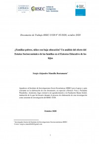 ¿Familias pobres, niños con baja educación? Un análisis del efecto del Estatus Socioeconómico de las familias en el Entorno Educativo de los hijos