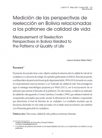 Medición de las perspectivas de reelección en Bolivia relacionadas a los patrones de calidad de vida
