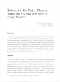 Bolivia and the Dutch Disease: What are the risks and how to avoid them?