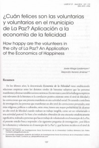 ¿Cuán felices son las voluntarias y voluntarios en el municipio de La Paz? Aplicación a la economía de la felicidad
